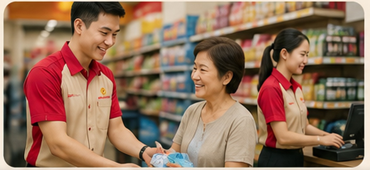 SUPERSAVE staff warmly assisting a customer